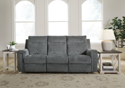 Haines Furniture Outlet - Ashley Furniture - Barnsana Living Room - Reclining Power Sofa / Gravel - 3320287