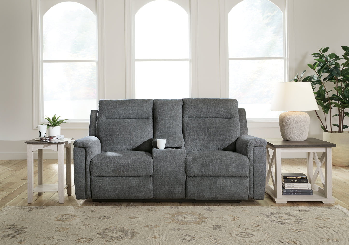 Haines Furniture Outlet - Ashley Furniture - Barnsana Living Room - DBL REC PWR Loveseat w/Console / Gravel - 3320296