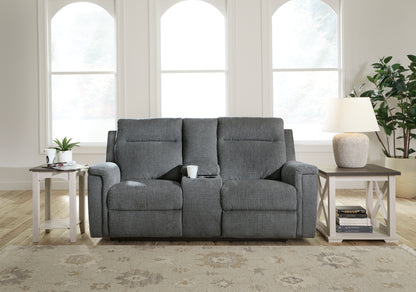 Haines Furniture Outlet - Ashley Furniture - Barnsana Living Room - DBL REC PWR Loveseat w/Console / Gravel - 3320296