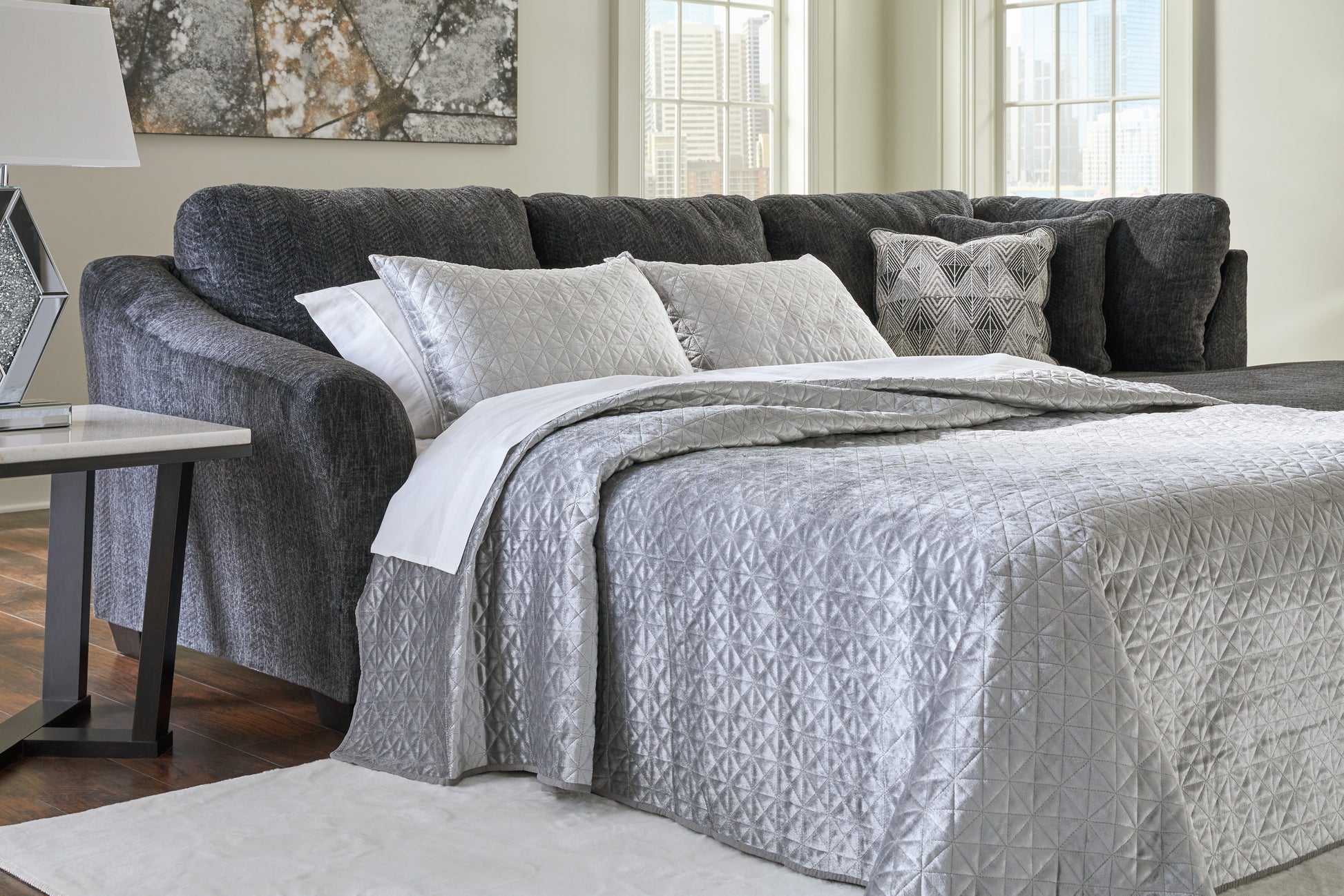 Haines Furniture Outlet - Ashley Furniture - Biddeford Sectional - 2-Piece Sleeper Sectional with Chaise / Shadow - 35504S4