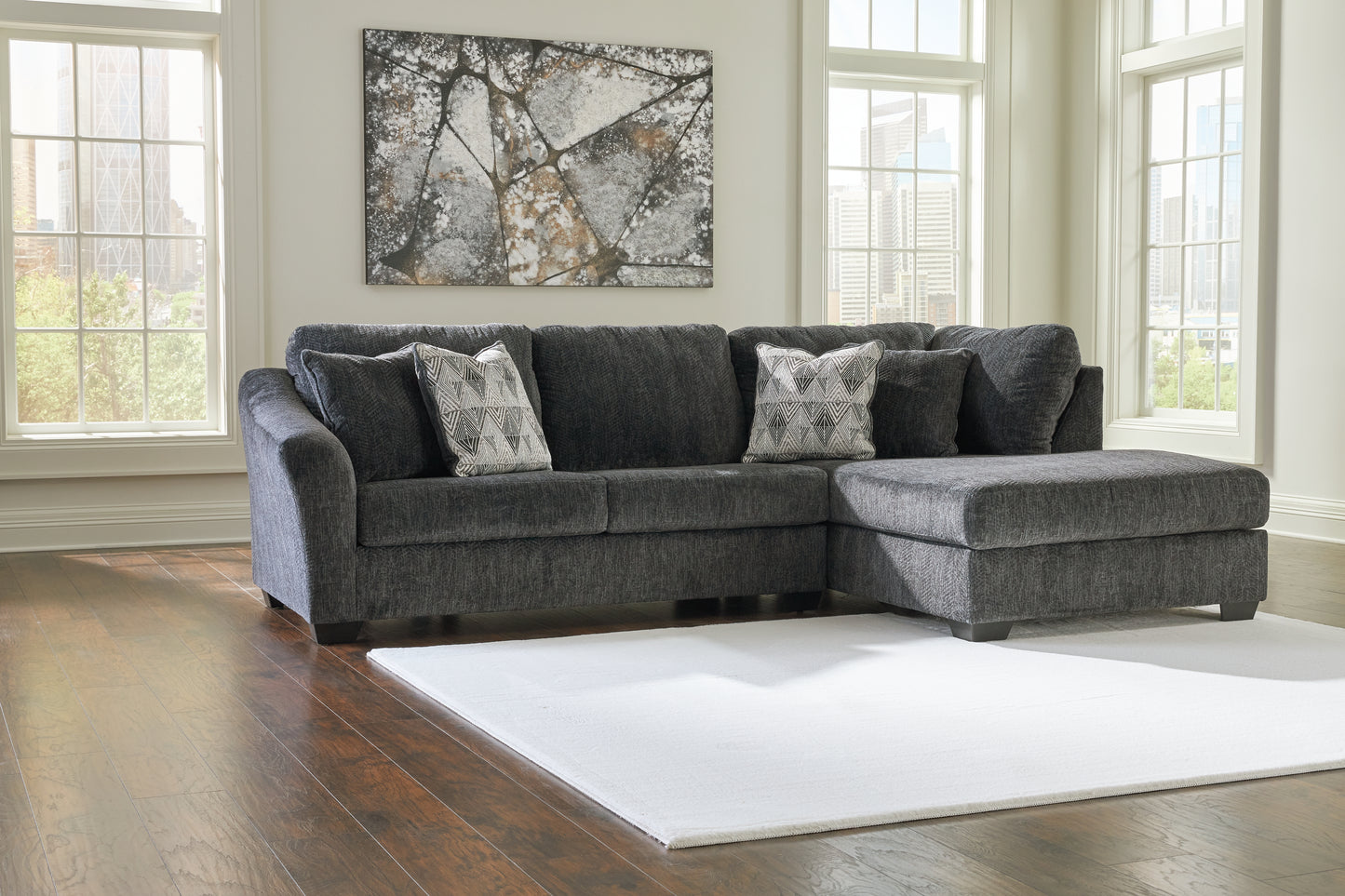 Haines Furniture Outlet - Ashley Furniture - Biddeford Sectional - LAF 2-Piece Sectional with Chaise / Shadow - 35504S2