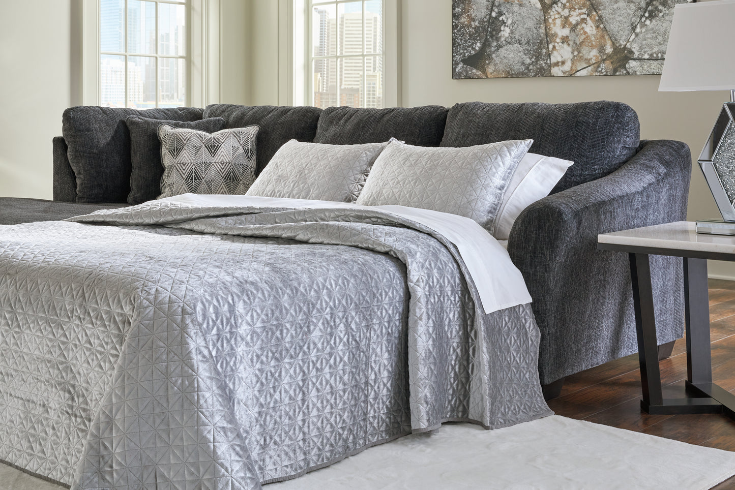 Haines Furniture Outlet - Ashley Furniture - Biddeford Sectional - RAF 2-Piece Sleeper Sectional with Chaise / Shadow - 35504S3