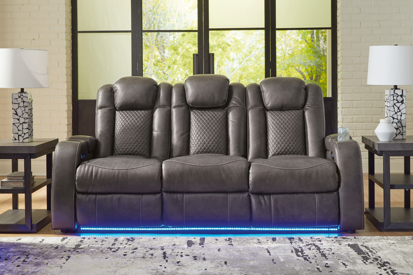 Haines Furniture Outlet - Ashley Furniture - Fyne-Dyme Living Room - PWR REC Sofa with ADJ Headrest / Shadow - 3660215