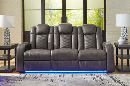 Haines Furniture Outlet - Ashley Furniture - Fyne-Dyme Living Room - PWR REC Sofa with ADJ Headrest / Shadow - 3660215