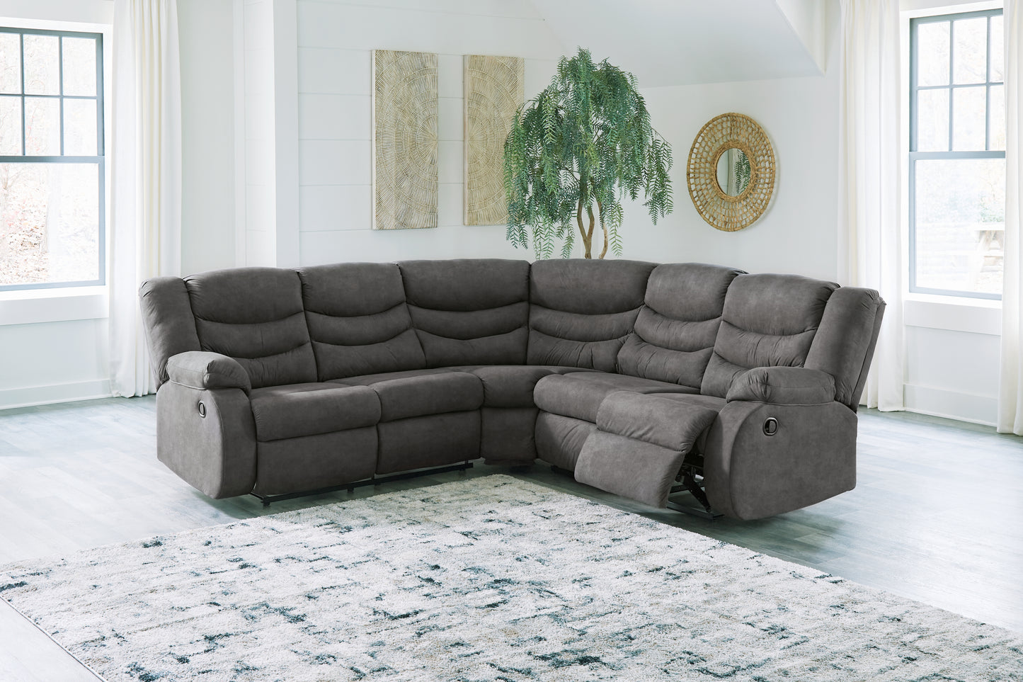 Haines Furniture Outlet - Ashley Furniture - Partymate Sectional - 2-Piece Reclining Sectional / Slate - 36903S2