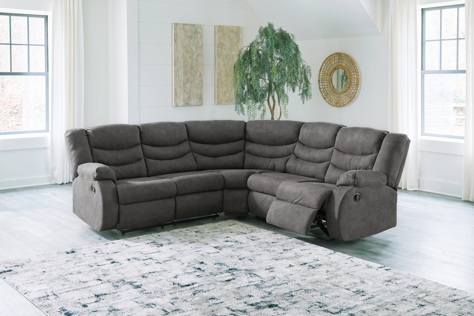 Haines Furniture Outlet - Ashley Furniture - Partymate Sectional - 2-Piece Reclining Sectional / Slate - 36903S2