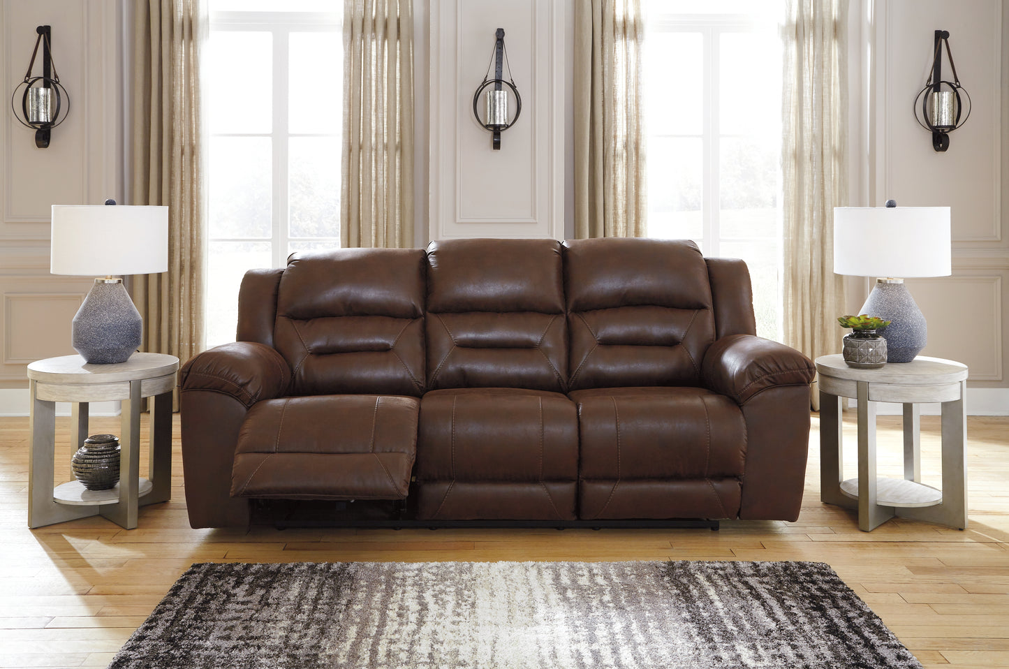 Haines Furniture Outlet - Ashley Furniture - Stoneland Living Room - Reclining Sofa / Chocolate - 3990488