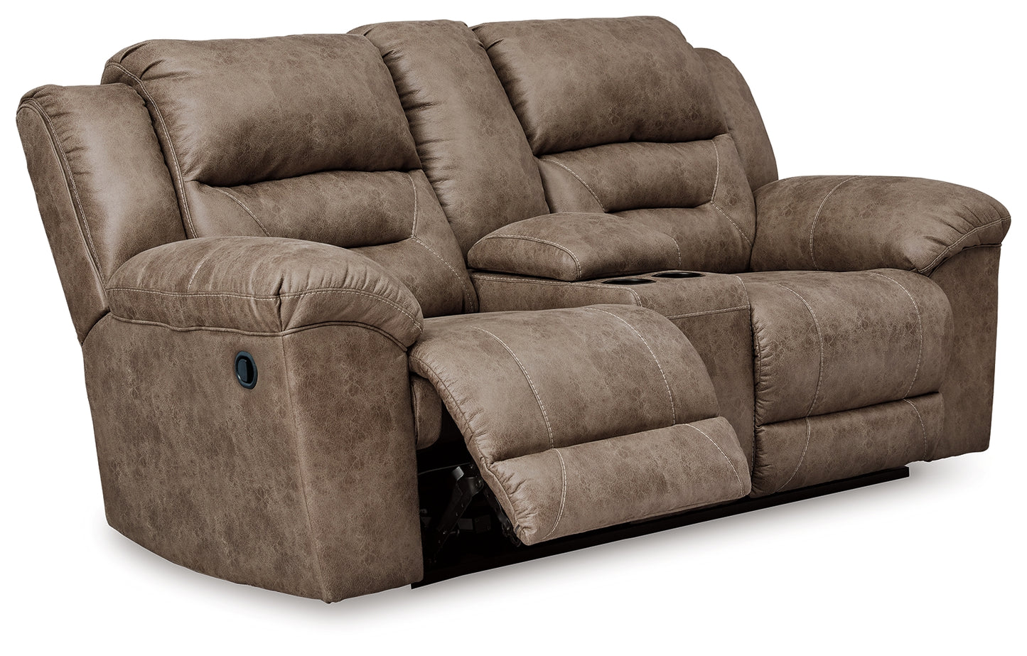 Haines Furniture Outlet - Ashley Furniture - Stoneland Living Room - DBL Rec Loveseat w/Console / Fossil - 3990594