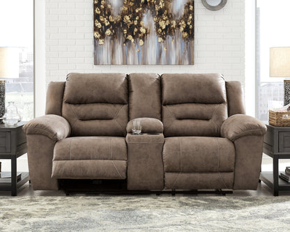 Haines Furniture Outlet - Ashley Furniture - Stoneland Living Room - DBL REC PWR Loveseat w/Console / Fossil - 3990596