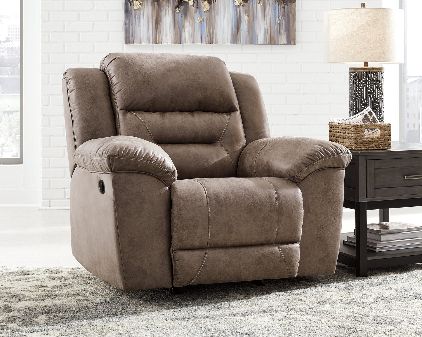 Haines Furniture Outlet - Ashley Furniture - Stoneland Living Room - Rocker Recliner / Fossil - 3990525