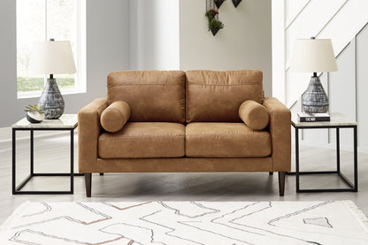 Haines Furniture Outlet - Ashley Furniture - Telora Living Room - Loveseat / Caramel - 4100235