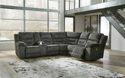 Haines Furniture Outlet - Ashley Furniture - Nettington Sectional - 4-Piece Power Reclining Sectional / Smoke - 44101S3