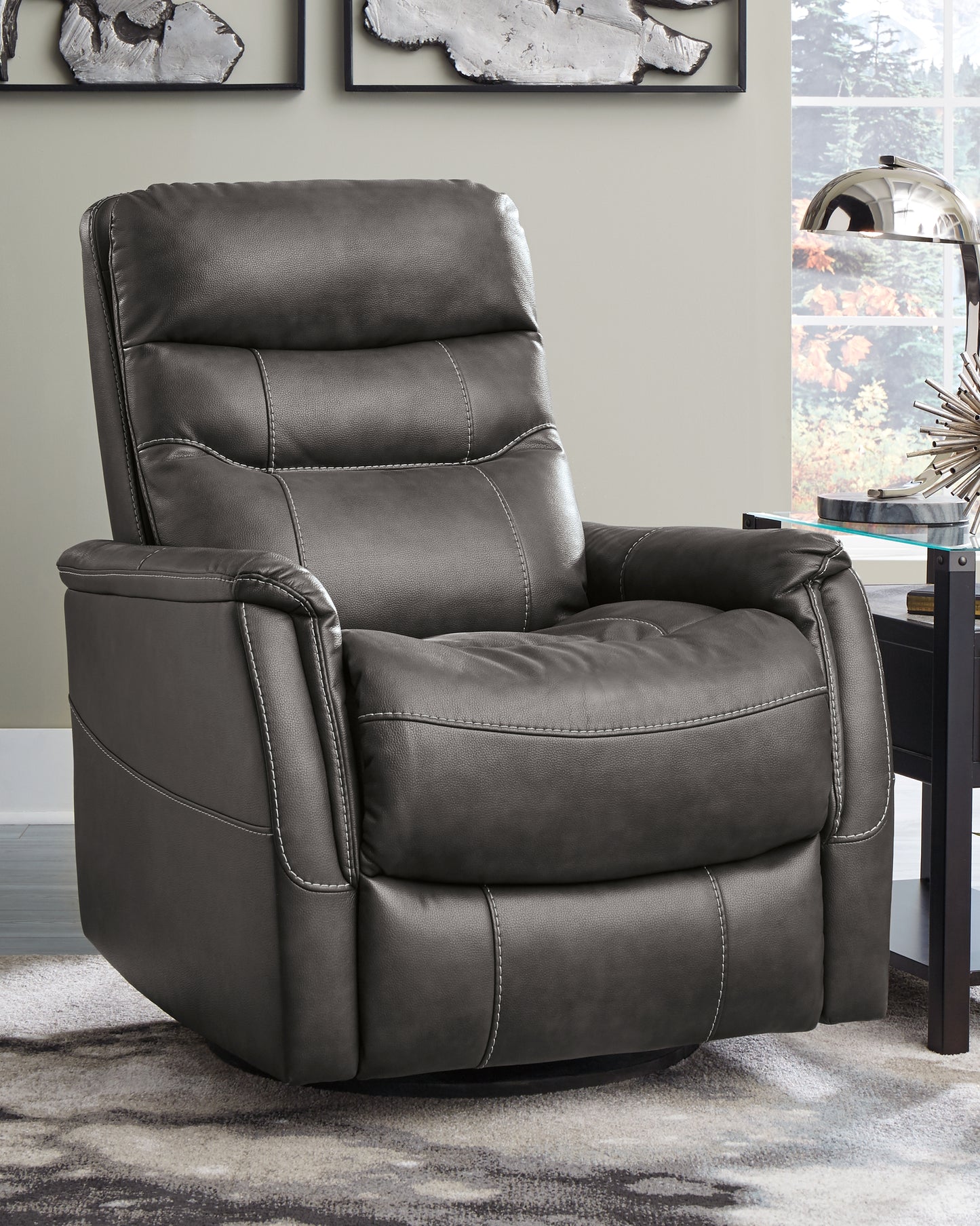 Haines Furniture Outlet - Ashley Furniture - Riptyme Living Room - Swivel Glider Recliner / Quarry - 4640261