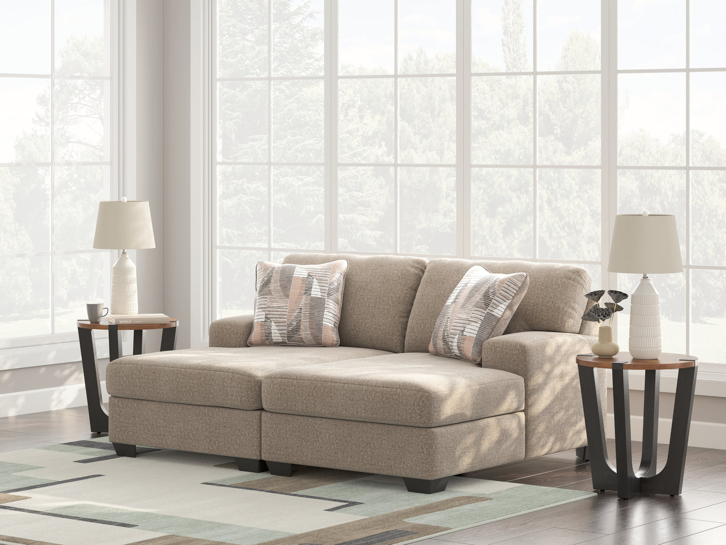 Haines Furniture Outlet - Ashley Furniture - Newellen Sectional - RAF 2-Piece Super Chaise / Hemp - 48404S4