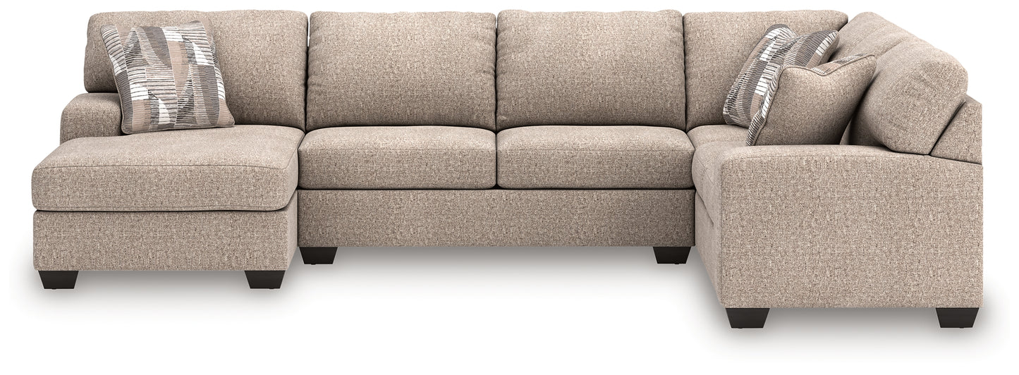 Haines Furniture Outlet - Ashley Furniture - Newellen Sectional - RAF 3-Piece Sleeper Sectional with Chaise / Hemp - 48404S5