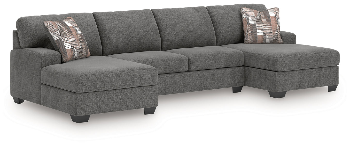 Haines Furniture Outlet - Ashley Furniture - Newellen Sectional - RAF 3-Piece Sectional with Double Chaise / Greystone - 48405S3