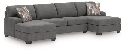Haines Furniture Outlet - Ashley Furniture - Newellen Sectional - RAF 3-Piece Sectional with Double Chaise / Greystone - 48405S3