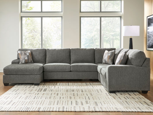 Haines Furniture Outlet - Ashley Furniture - Revenna Sectional - RAF 3-Piece Sectional with Chaise / Greystone - PC48405S1