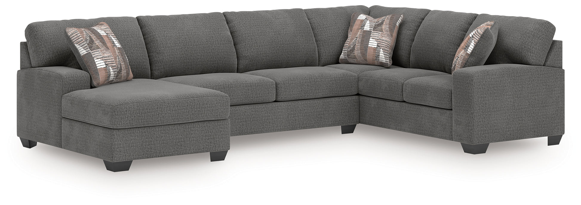 Haines Furniture Outlet - Ashley Furniture - Newellen Sectional - RAF 3-Piece Sleeper Sectional with Double Chaise / Greystone - 48405S7