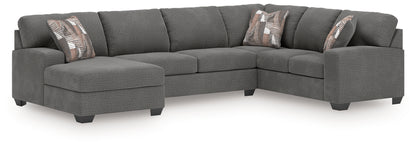 Haines Furniture Outlet - Ashley Furniture - Newellen Sectional - RAF 3-Piece Sleeper Sectional with Double Chaise / Greystone - 48405S7