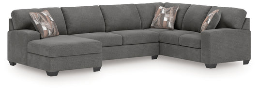 Haines Furniture Outlet - Ashley Furniture - Newellen Sectional - RAF 3-Piece Sleeper Sectional with Double Chaise / Greystone - 48405S7