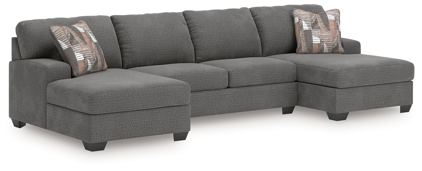 Haines Furniture Outlet - Ashley Furniture - Newellen Sectional - RAF 3-Piece Sleeper Sectional with Double Chaise / Greystone - 48405S7