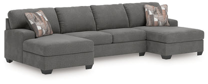 Haines Furniture Outlet - Ashley Furniture - Newellen Sectional - RAF 3-Piece Sleeper Sectional with Double Chaise / Greystone - 48405S7