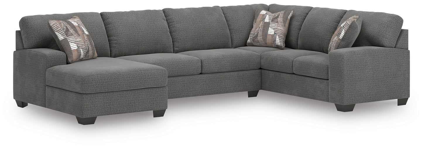 Haines Furniture Outlet - Ashley Furniture - Newellen Sectional - RAF 3-Piece Sleeper Sectional with Chaise / Greystone - 48405S5