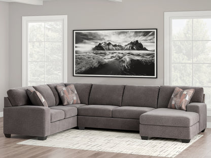 Haines Furniture Outlet - Ashley Furniture - Newellen Sectional - LAF 3-Piece Sectional with Chaise / Greystone - 48405S2