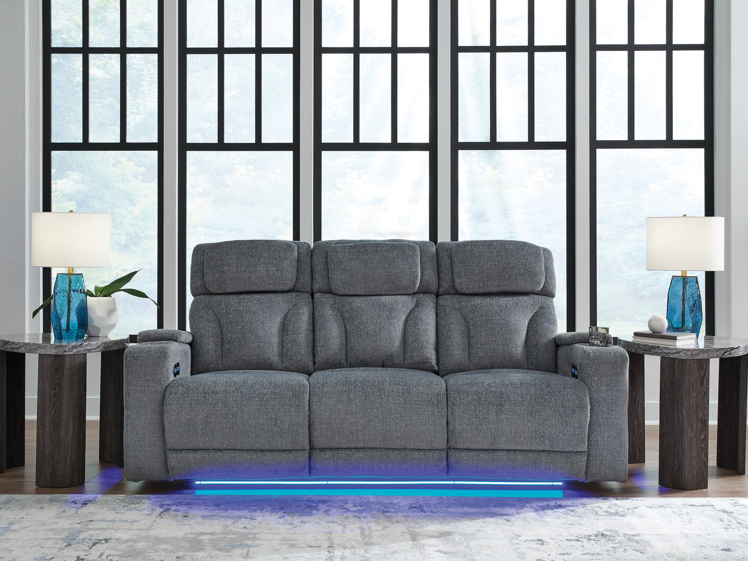 Haines Furniture Outlet - Ashley Furniture - Studio Cave Living Room - PWR REC Sofa with ADJ Headrest / Steel - PC4980215