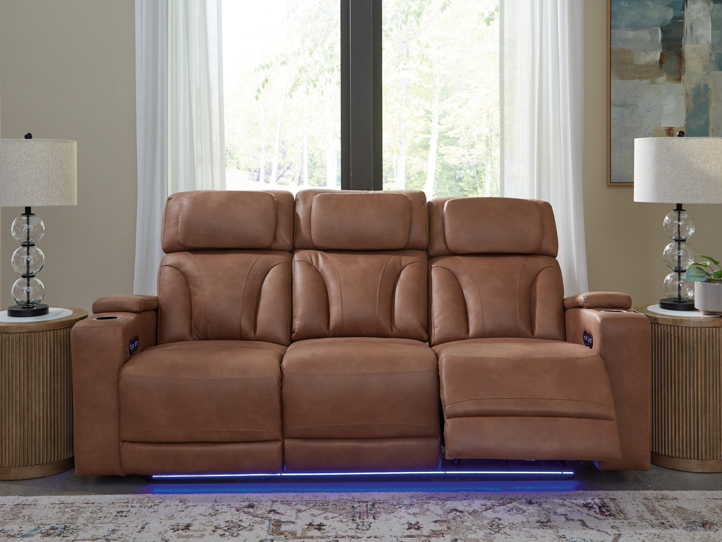 Haines Furniture Outlet - Ashley Furniture - Clean-Slate Living Room - PWR REC Sofa with ADJ Headrest / Caramel - PC5010115