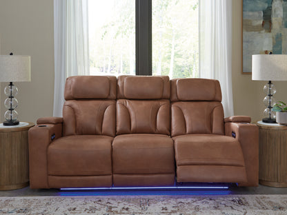 Haines Furniture Outlet - Ashley Furniture - Clean-Slate Living Room - PWR REC Sofa with ADJ Headrest / Caramel - PC5010115