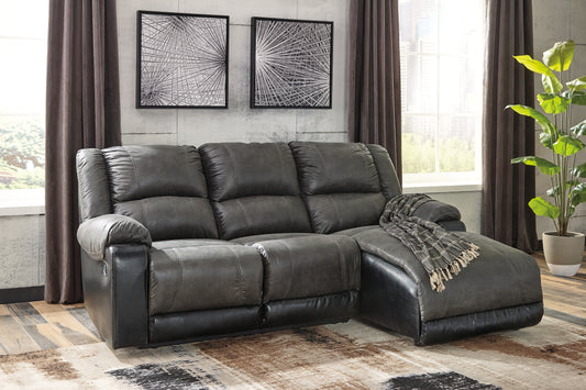 Haines Furniture Outlet - Ashley Furniture - Nantahala Sectional - 3-Piece Reclining Sectional with Chaise / Slate - 50301S9
