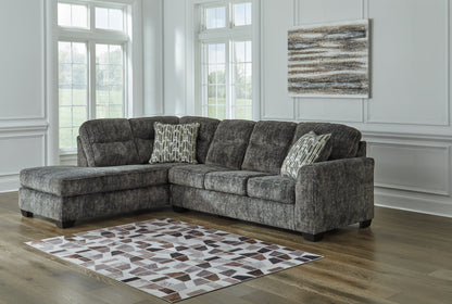 Haines Furniture Outlet - Ashley Furniture - Lonoke Sectional - RAF 2-Piece Sectional with Chaise / Gunmetal - 50504S1