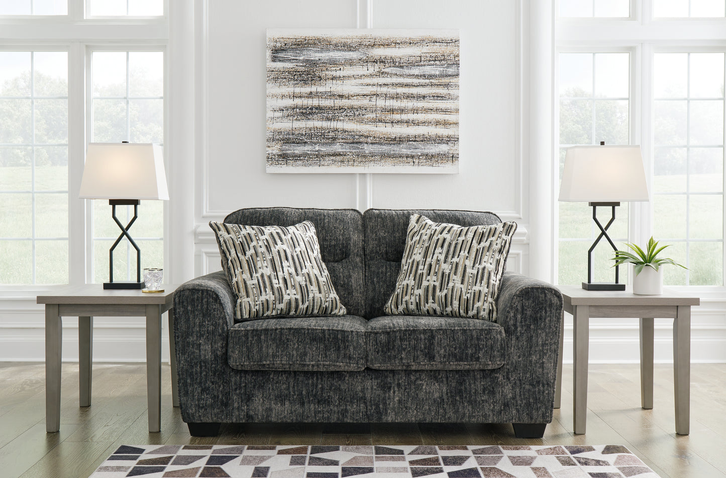 Haines Furniture Outlet - Ashley Furniture - Lonoke Living Room - Loveseat / Gunmetal - 5050435