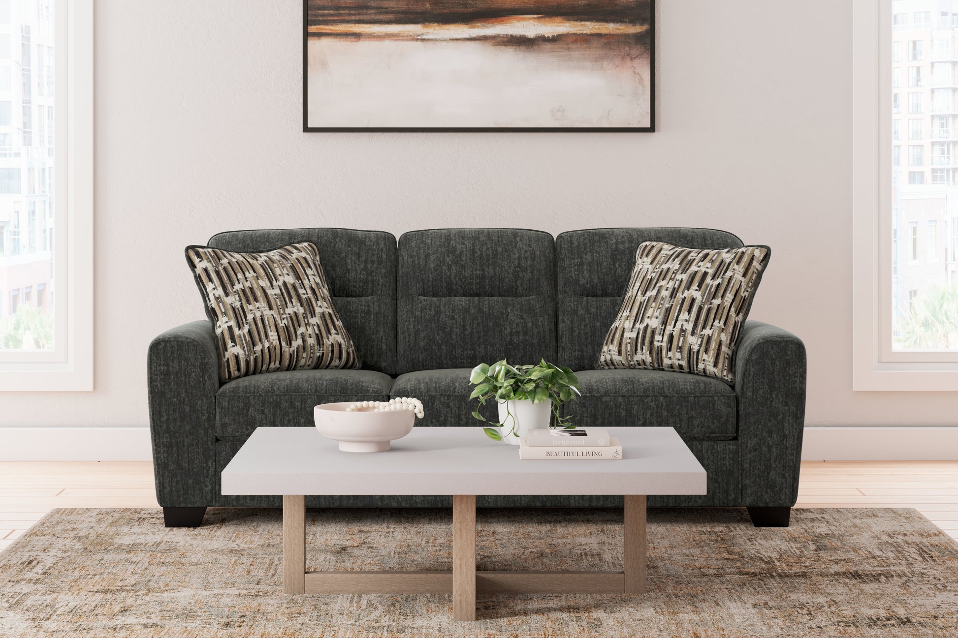 Haines Furniture Outlet - Ashley Furniture - Lonoke Living Room - Sofa / Gunmetal - 5050438