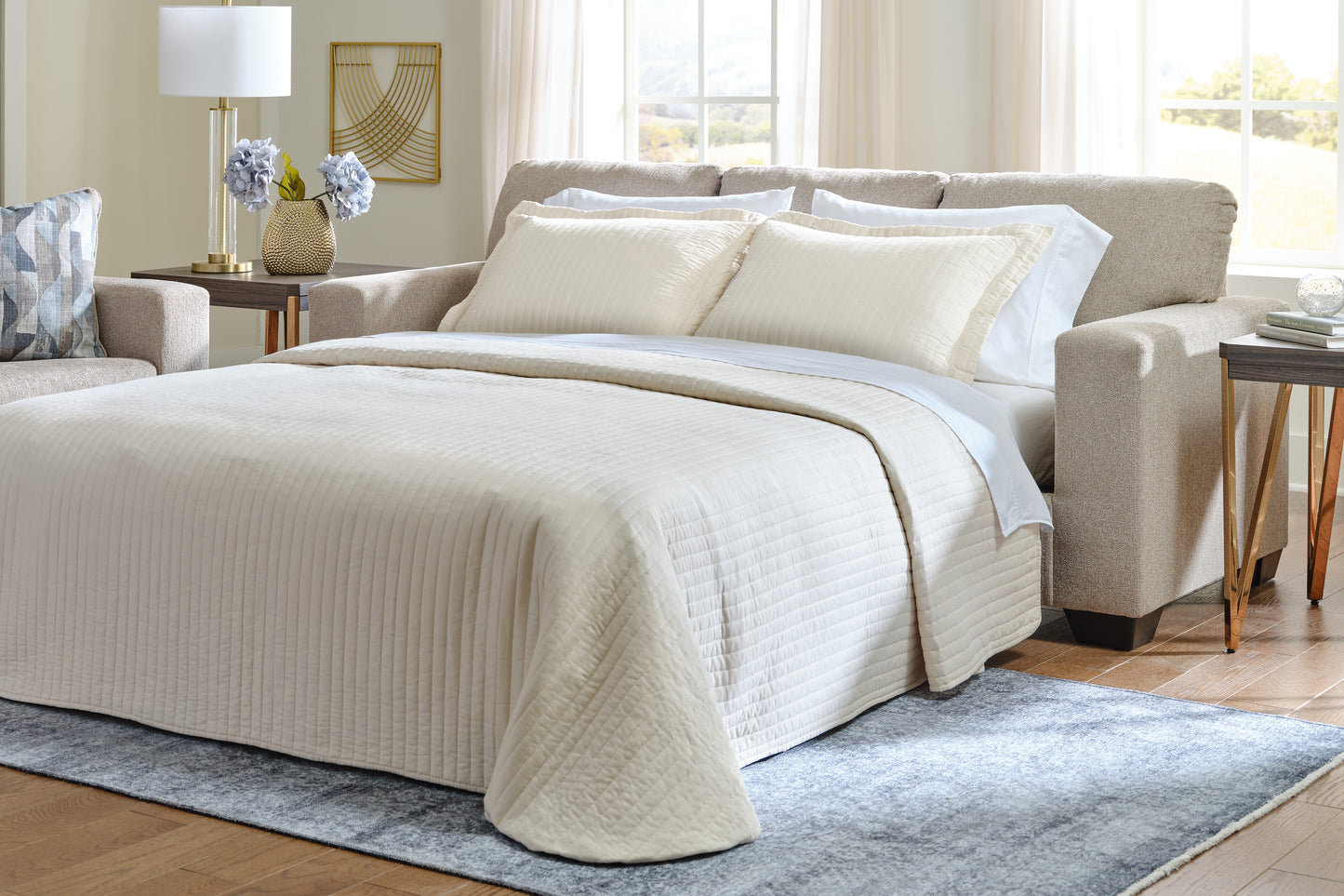 Haines Furniture Outlet - Ashley Furniture - Deltona Living Room - Queen Sofa Sleeper / Parchment - 5120439