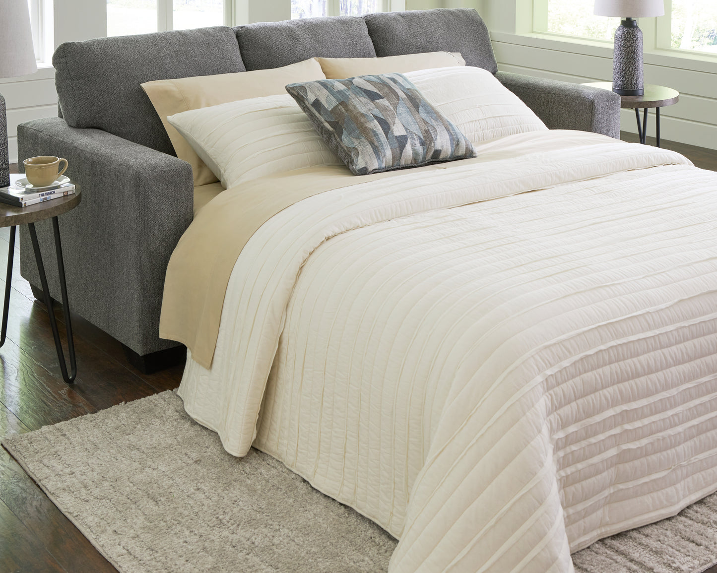 Haines Furniture Outlet - Ashley Furniture - Deltona Living Room - Queen Sofa Sleeper / Graphite - 5120539