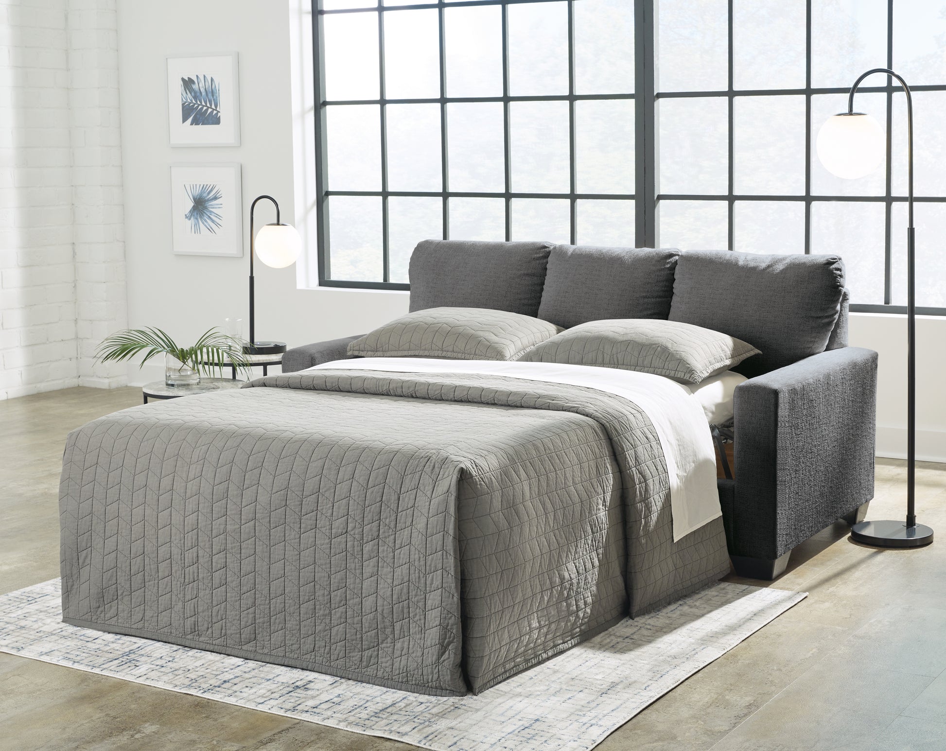 Haines Furniture Outlet - Ashley Furniture - Rannis Living Room - Twin Sofa Sleeper / Pewter - 5360237