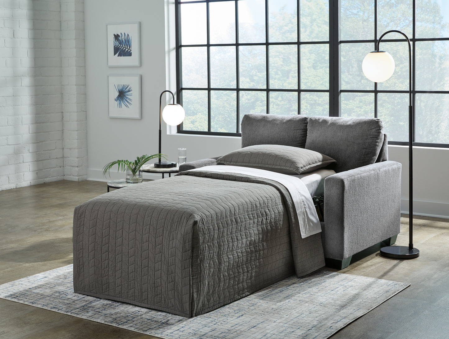 Haines Furniture Outlet - Ashley Furniture - Rannis Living Room - Twin Sofa Sleeper / Pewter - 5360237