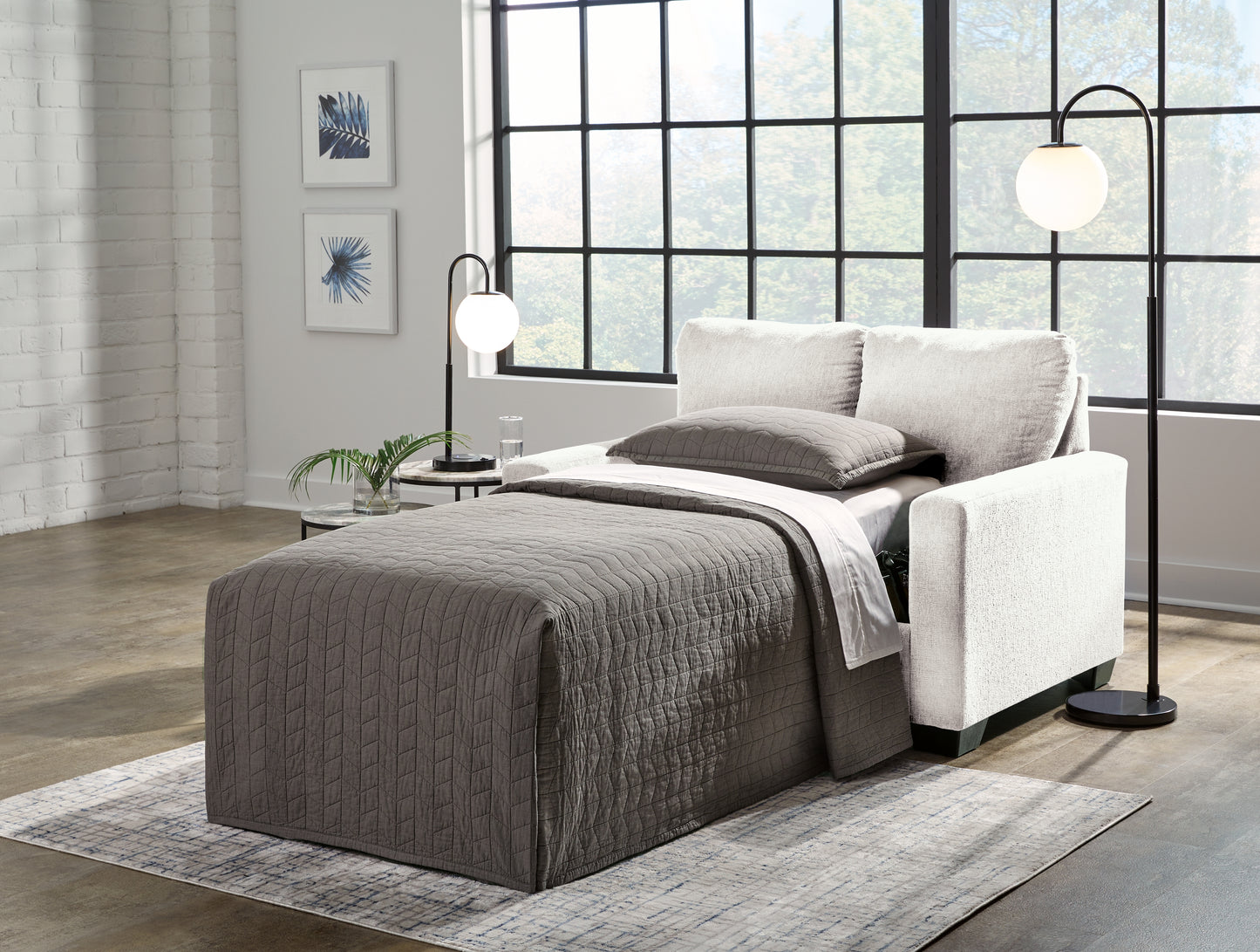 Haines Furniture Outlet - Ashley Furniture - Rannis Living Room - Twin Sofa Sleeper / Snow - 5360337