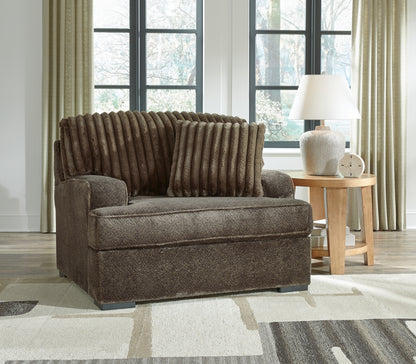 Haines Furniture Outlet - Ashley Furniture - Aylesworth Living Room - Chair and a Half / Chocolate - 5370223