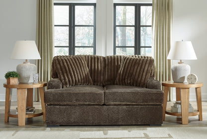 Haines Furniture Outlet - Ashley Furniture - Aylesworth Living Room - Loveseat / Chocolate - 5370235