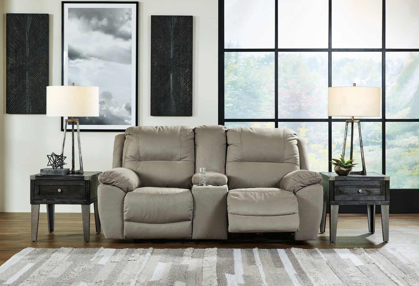 Haines Furniture Outlet - Ashley Furniture - Next-Gen Gaucho Living Room - DBL Rec Loveseat w/Console / Putty - 5420394