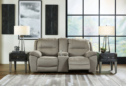 Haines Furniture Outlet - Ashley Furniture - Next-Gen Gaucho Living Room - DBL Rec Loveseat w/Console / Putty - 5420394
