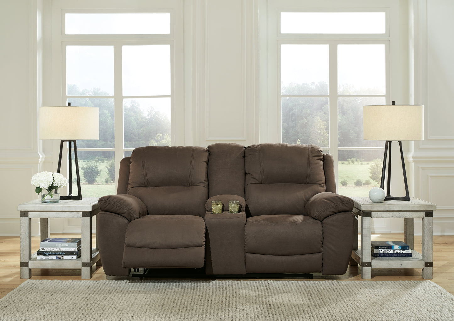 Haines Furniture Outlet - Ashley Furniture - Next-Gen Gaucho Living Room - DBL Rec Loveseat w/Console / Espresso - 5420494