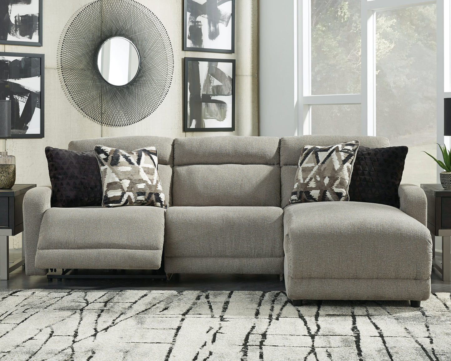 Haines Furniture Outlet - Ashley Furniture - Colleyville Sectional - 3-Piece Power Reclining Sectional with Chaise / Stone - 54405S2