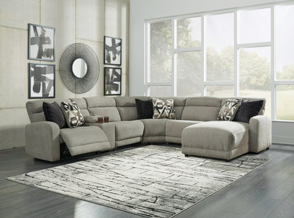 Haines Furniture Outlet - Ashley Furniture - Colleyville Sectional - 6-Piece Power Reclining Sectional with Chaise / Stone - 54405S12