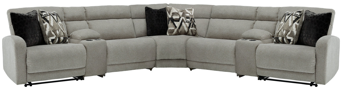 Haines Furniture Outlet - Ashley Furniture - Colleyville Sectional - 7-Piece Power Reclining Sectional / Stone - 54405S10