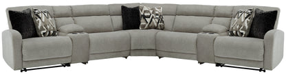 Haines Furniture Outlet - Ashley Furniture - Colleyville Sectional - 7-Piece Power Reclining Sectional / Stone - 54405S10